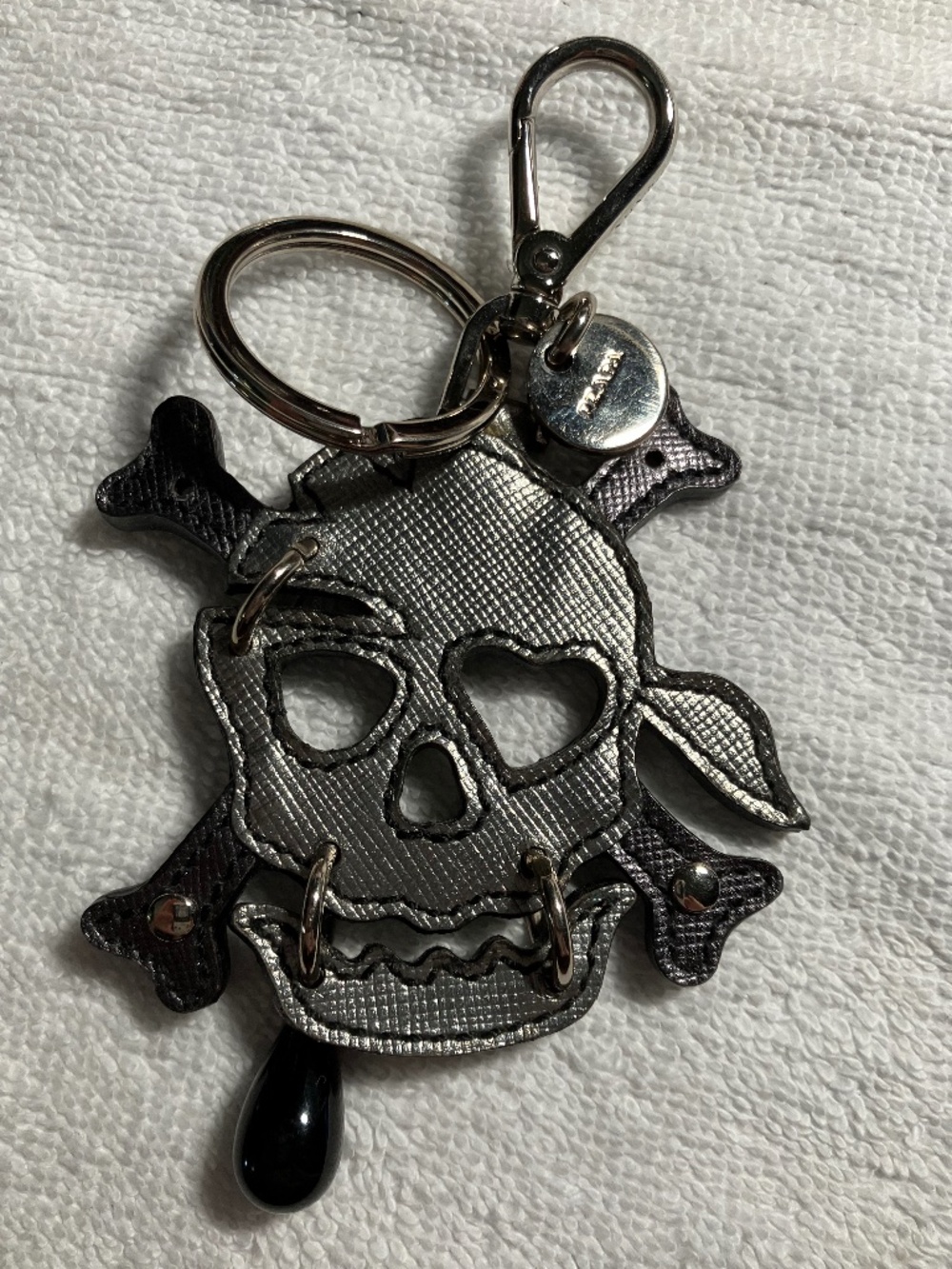 PRADA Key ring Key holder chain Bag charm Heart metallic Gray Rare Vintage